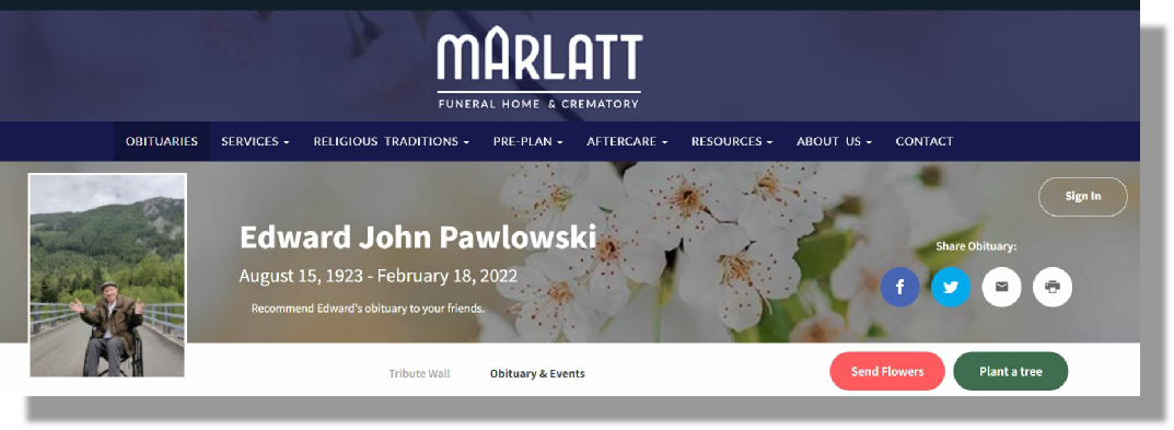 CLICK TO SEE EDWARD J. PAWLOWSKI'S OBITUARY ON MARLATT FUNERAL HOME WEBSITE